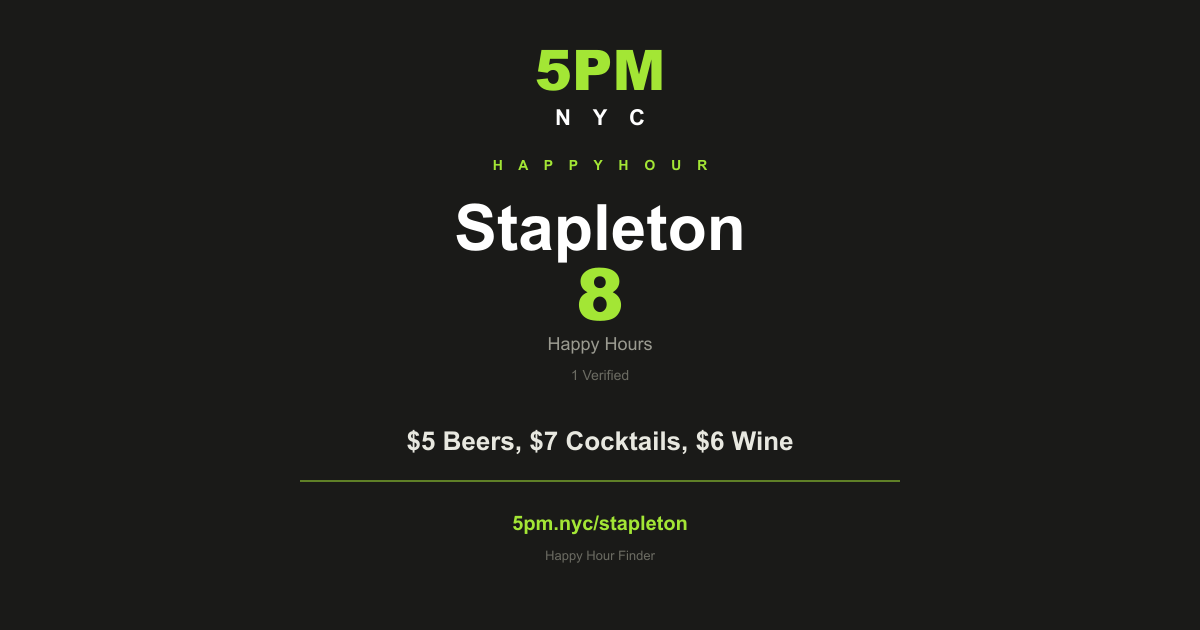 Stapleton's Bar Happy Hour in Stapleton β 8 Bars | 5PM NYC